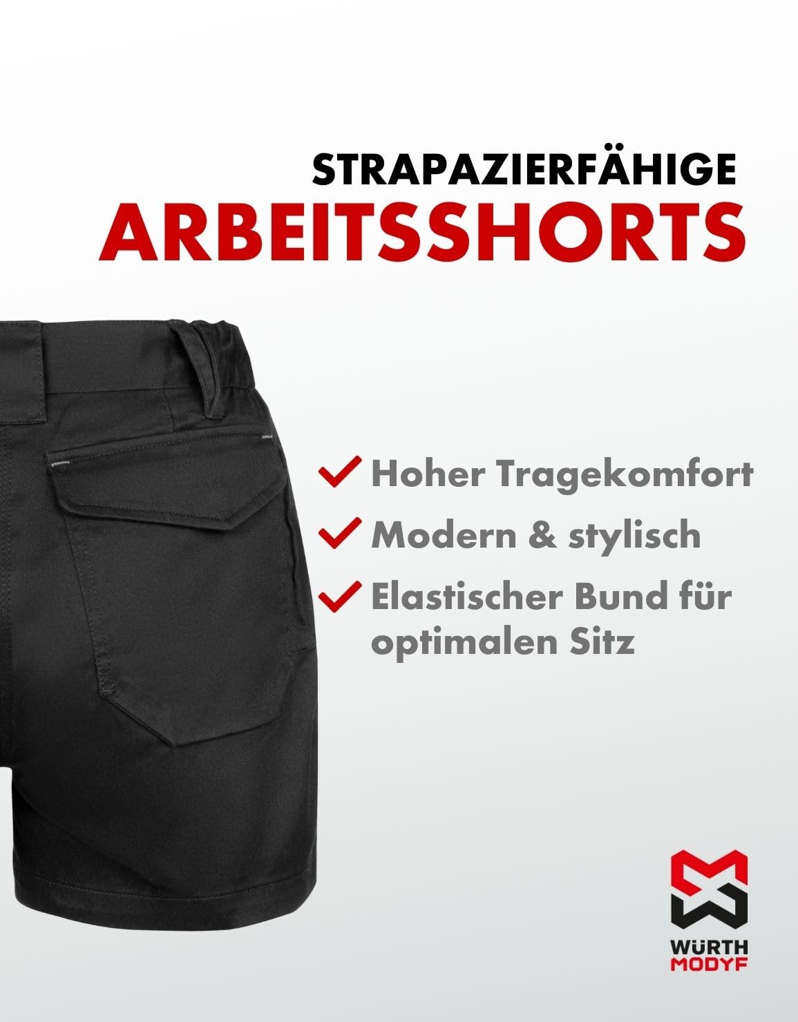 WÜRTH MODYF Damen Arbeitsshorts Stretch X - professionelle Arbeitshose für Frauen - Arbeitsshorts mit Reißverschluss - in den Größen 32-48 in Schwarz und weiteren Farben