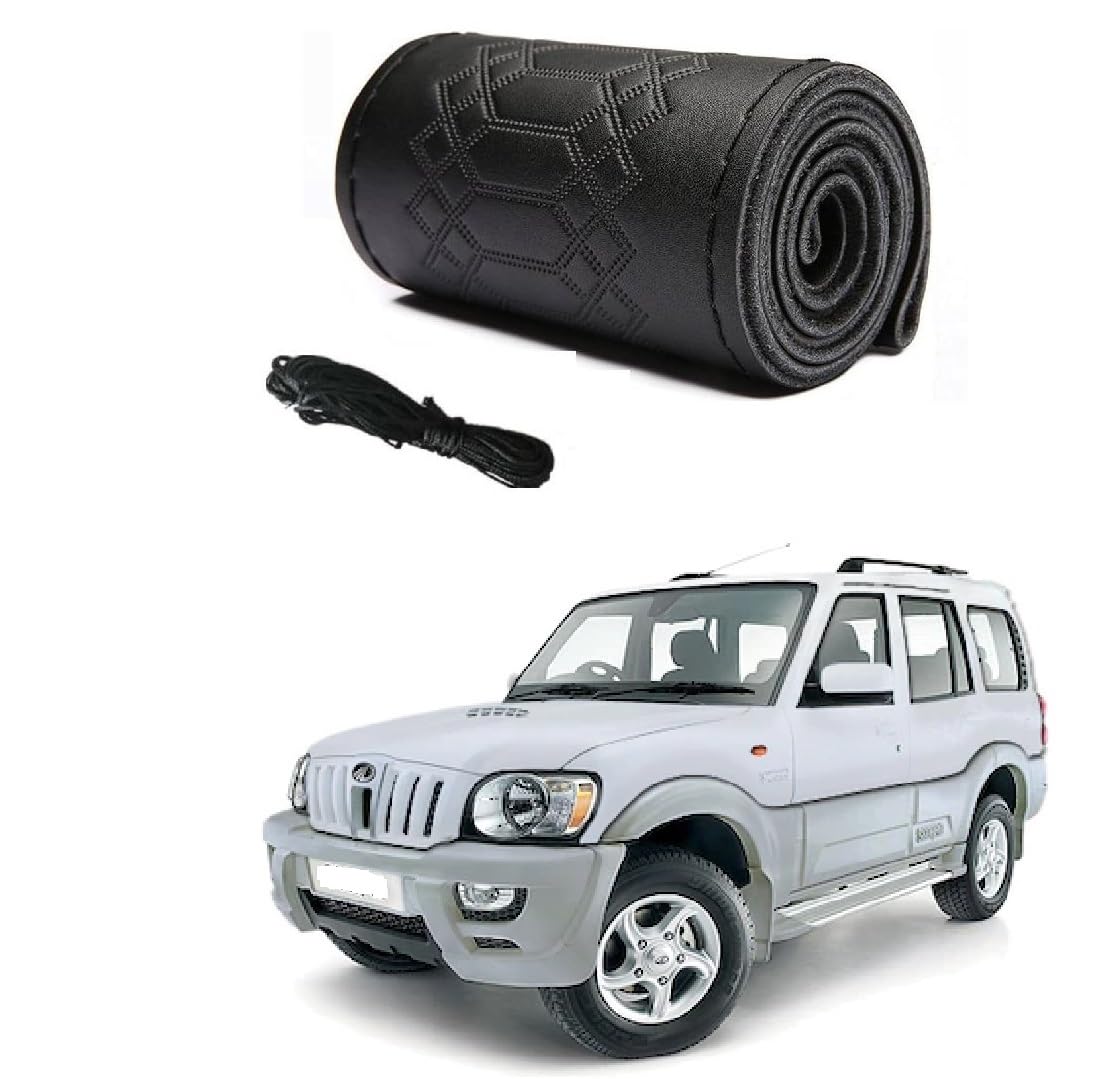 Car Steering Wheel Cover with Needle Thread Leather Sleeve Anti-Slip Breathable Full Black Color Suitable for Mahindra Scorpio 2009-image-16