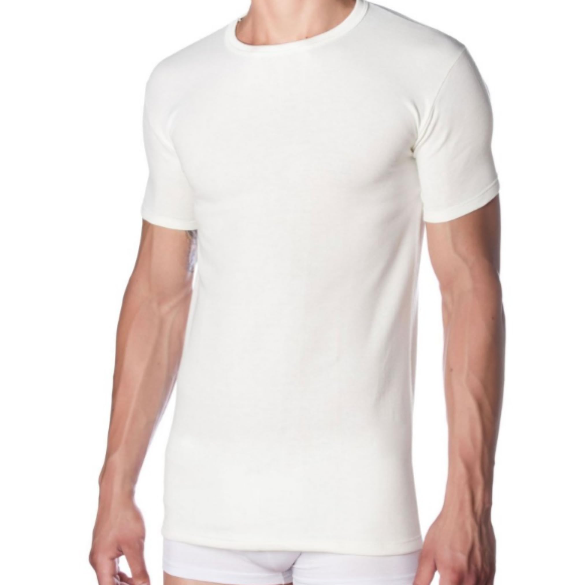 Maglia Intimo Uomo Mezza Manica Lana Esterno e Cotone sulla Pelle, Maglietta Ideale per la Termica Uomo, Running, Palestra, Calcio, Ciclismo, Termica, Made in Italy