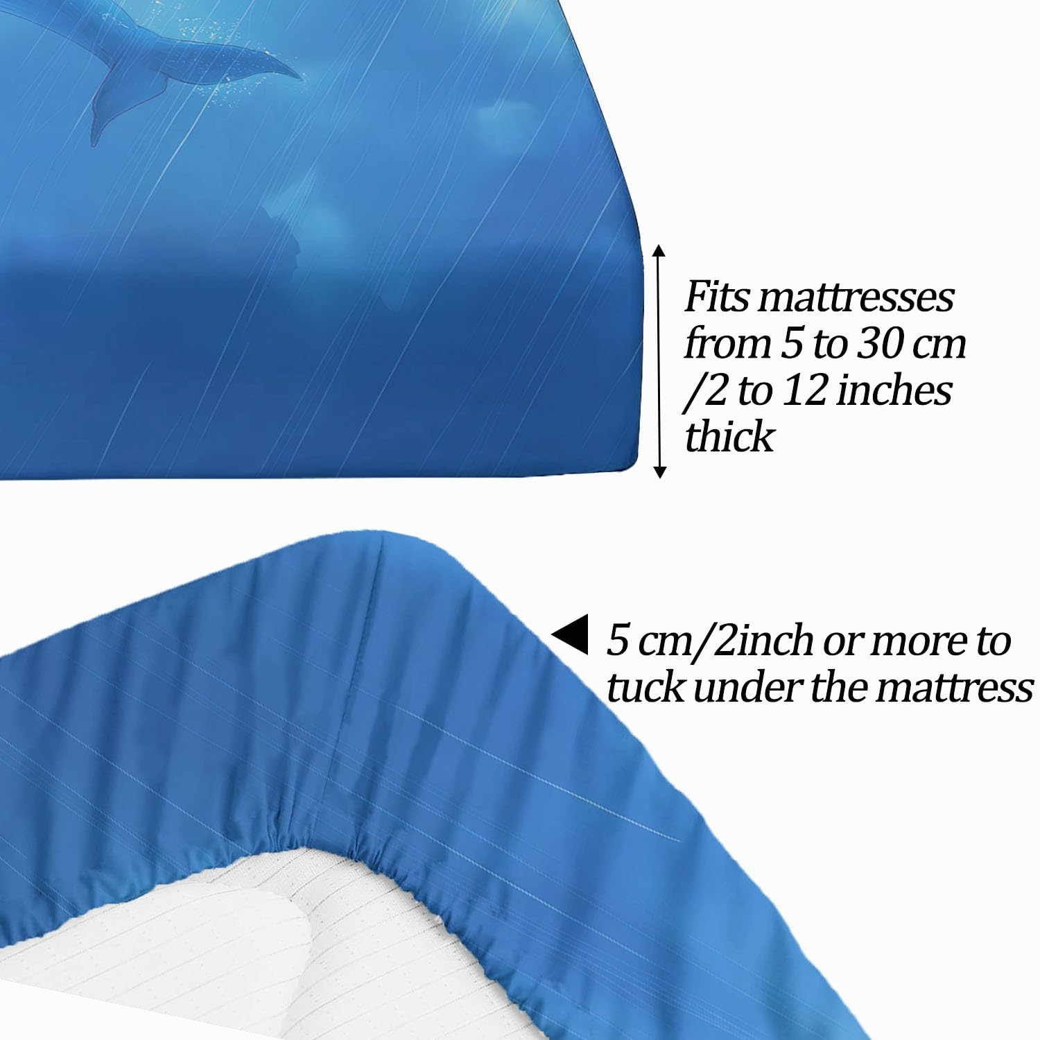Prześcieradło z gumką 180 x 200 cm, styl anime delfiny i niemowlęta, prześcieradło z gumką 180 x 200 cm, duża czapka 30 cm, komplet pościeli z mikrofibry, zestaw pościeli dla dzieci z 2 poszewkami na
