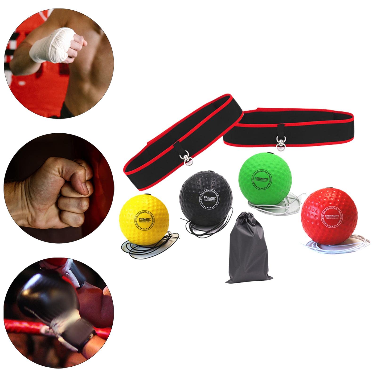 Box-Reflexball-Stirnband, Fitness, Boxausrüstung, Workout, Reflex, Punchingball, 1 Kopfband, 3 Bälle, Set 1