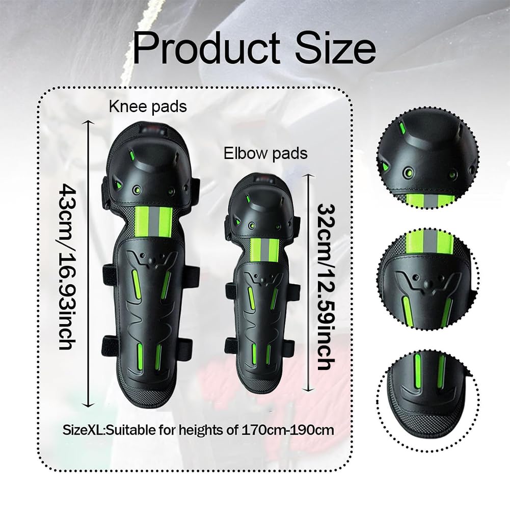Ginocchiere Moto Traspirante, 4pcs Ciclismo Ginocchiere E Gomitiere Moto Adulto Guscio Protettivo in PP Antiurto per Snowboard, Equitazione, Sci, Motocross