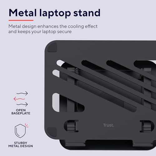 Trust Zeff Supporto Pc Portatile Ergonomico Con Rotazione A 360 Gradi, Altezza Regolabile, Supporto Laptop 16" Pieghevole, Rialzo Pc Portatile Per Macbook Tablet Scrivania Accessori Ufficio - Nero - 3