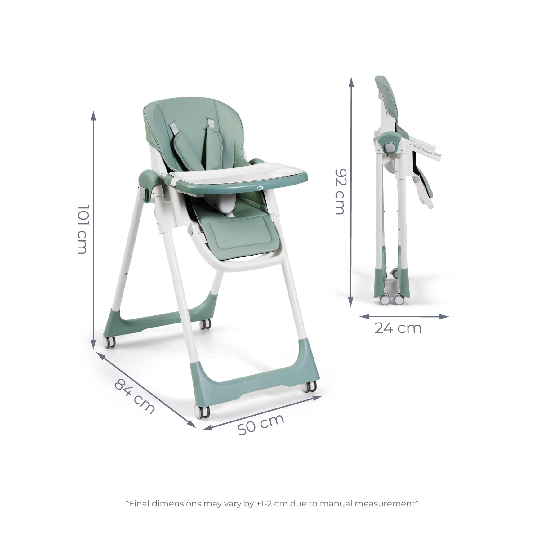 Ms BabyWorld - Trona Para Bebe Evolutiva Tasty | 7 Posiciones De Altura y 3 De Reclinación | Bandeja Extraíble y Reposapiés Regulable | Portatil, Plegable, Hasta 3 años (Blanco)