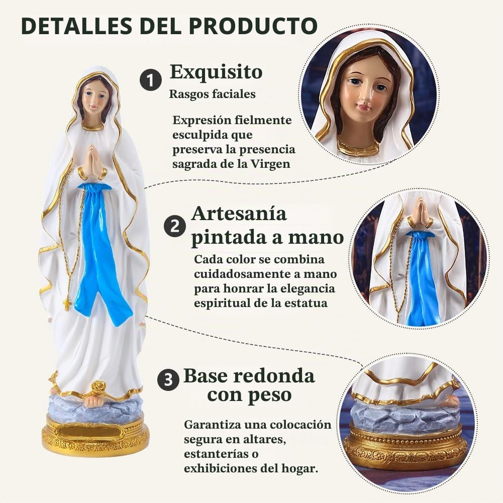 Estatua de la Virgen María de 8.7 pulgadas para decoración de altar católico, figura de Lourdes y madre bendita, regalos religiosos de resina para mamá, perfecto para el hogar y decoración religiosa