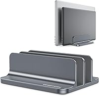 Vista 10 de OMOTON Vertical Laptop Stand [Updated 3-Solts Version], Desktop Aluminum Mac Book Stand with Adjustable Dock Size, Fits All Mac Book, Surface