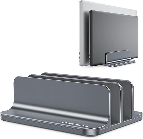 Miniatura 9 de Versión actualizada Soporte vertical para laptop soporte de escritorio doble OMOTON con base ajustable hasta 173 pulgadas se adapta a todos los