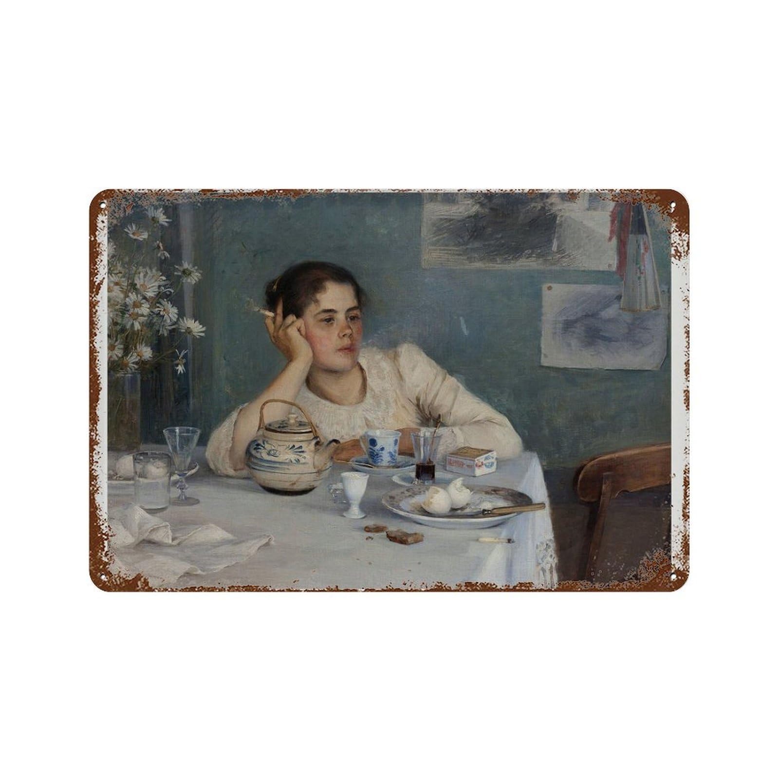 xiaoxiaoshen Woman Smoking Vintage Moody Painting, Feminist Wall Decor Art Metal Tin Poster Modern Home Decor Art Home Bar Shop Decorations Vintage Sign 20x30cm