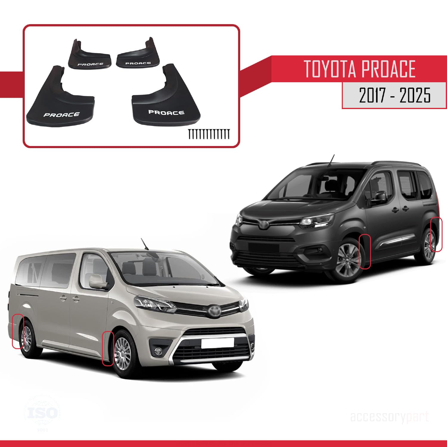 Compatibile con Toyota Proace 2016-2024 Parafanghi anteriore + posteriore 4 pezzi KIT