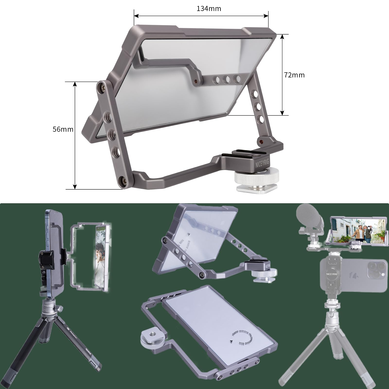 NICEYRIG Miroir Universel Pliable pour Smartphone avec écran Rabattable - Compatible avec la Plupart des téléphones intelligents, Clips de téléphone, appareils Photo Reflex numériques et microslr -