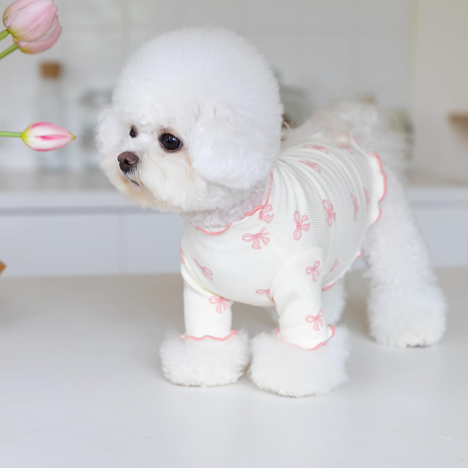 Yoolhamy Dog Clothes for Small Dogs Chihuahua Outfits Spring Summer tshirts Bow Stretchable Ruffle Breathable Dress for Shih Tzu Yorkshire Puppy Girl Pets Cats (Pink - Image 4