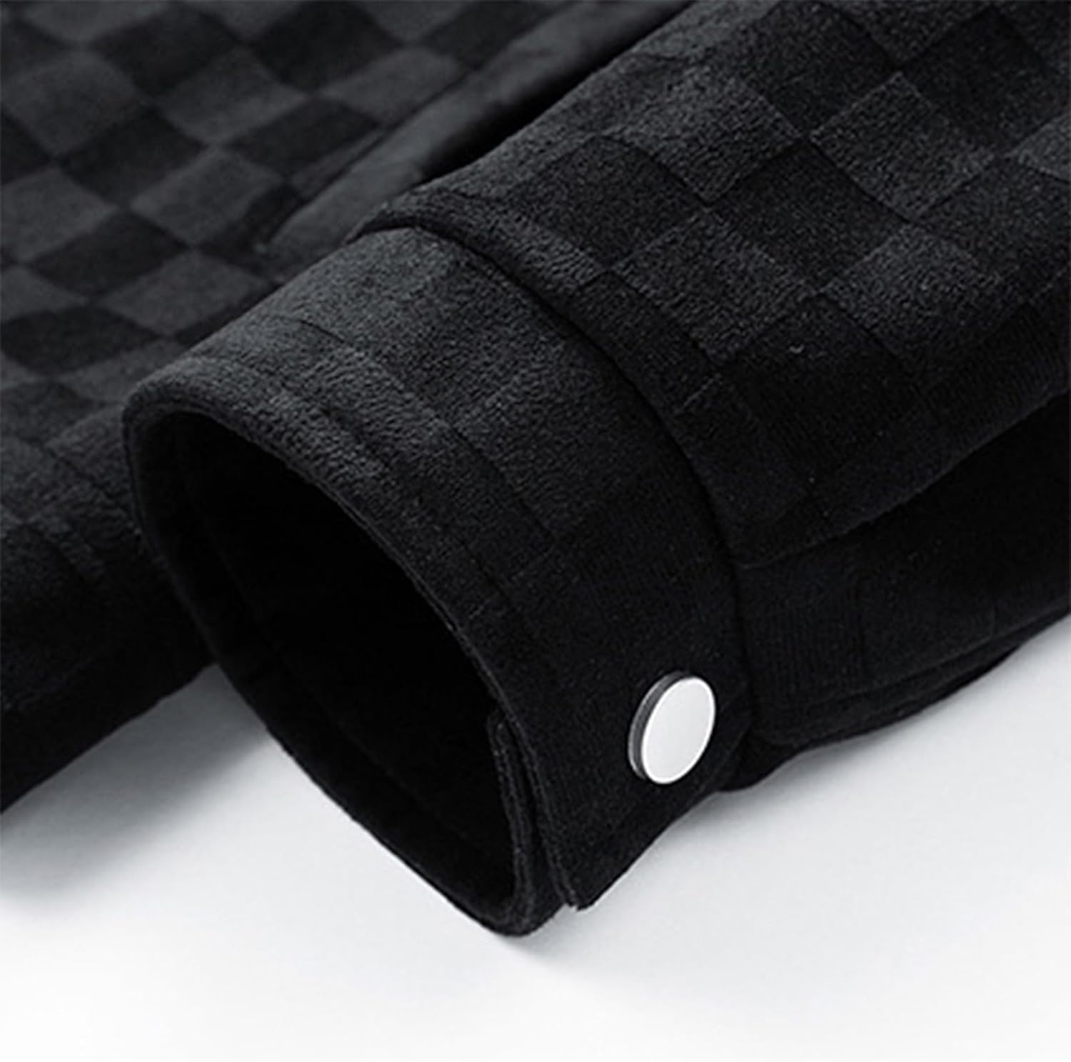 Men's Faux Suede Bomber Jacket Trendy Lapel Collar Checkerboard Pattern Jackets Casual Spring Fall Coat with Pockets