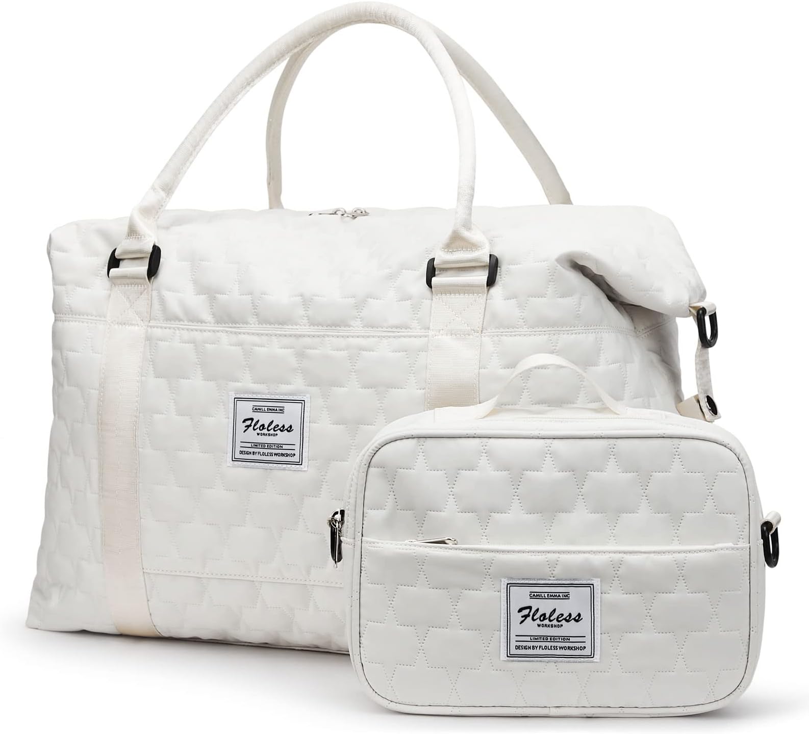 Womens Weekender Gym Duffel Bags White Cute Travel Tote Bag with Toiletry Bag Carry On Bag Overnight Bag with Wet Pocket Hospital Bag for Labor and Delivery
