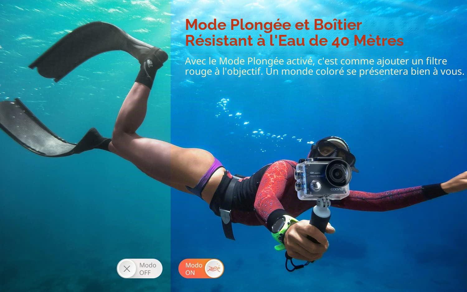 COOAU Action Cam HD 4K 64MP WiFi EIS Stabilisation avec Microphone Externe Caméra Sous-Marine 40M Télécommande Étanche 170° Grand Angle Time Lapse 2 Batteries (Gris)