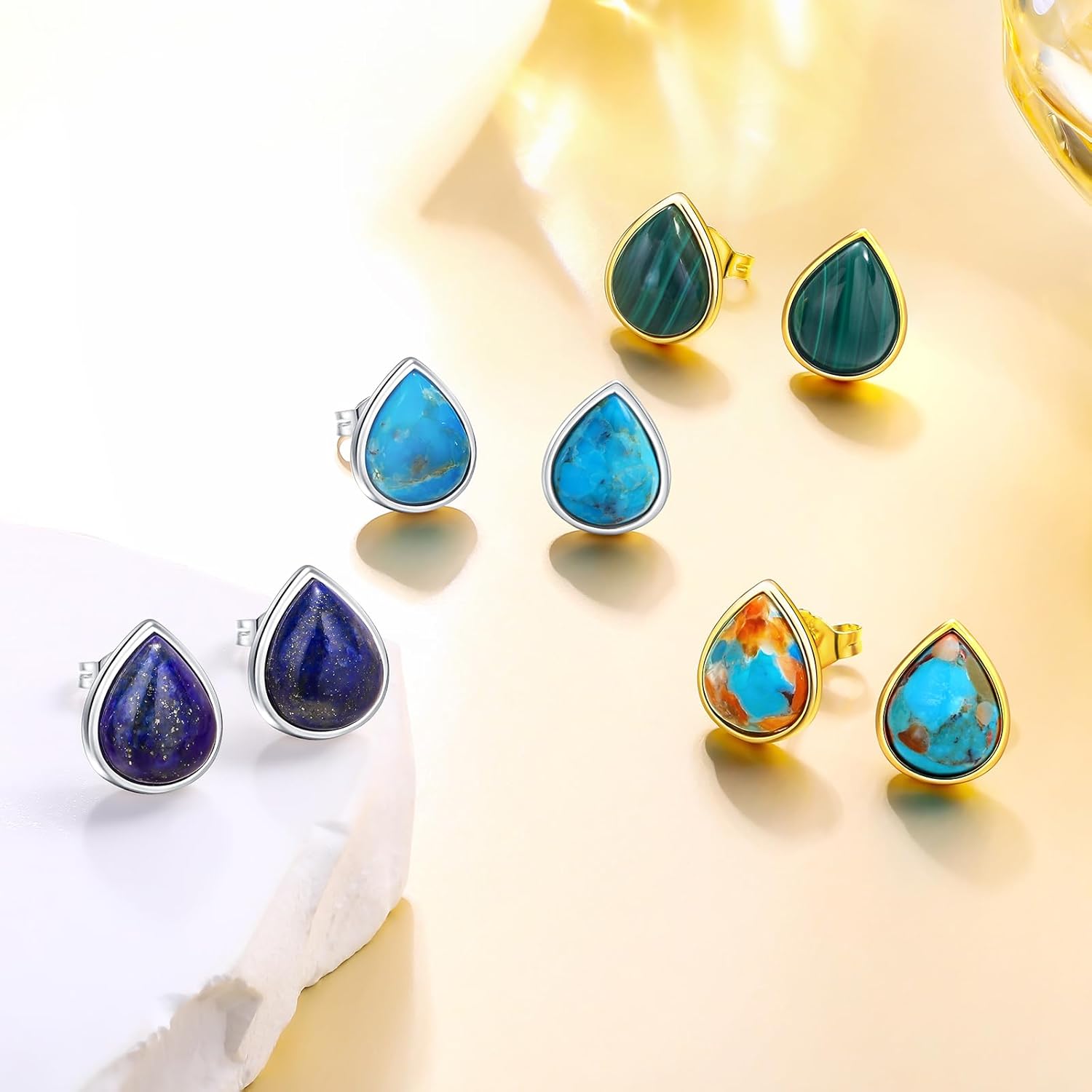 AIBAO Real Turquoise/Lapis Lazuli/Malachite Stud Earrings for Women Western Boho Jewelry Hypoallergenic 925 Sterling Silver Earrings Studs - Image 6