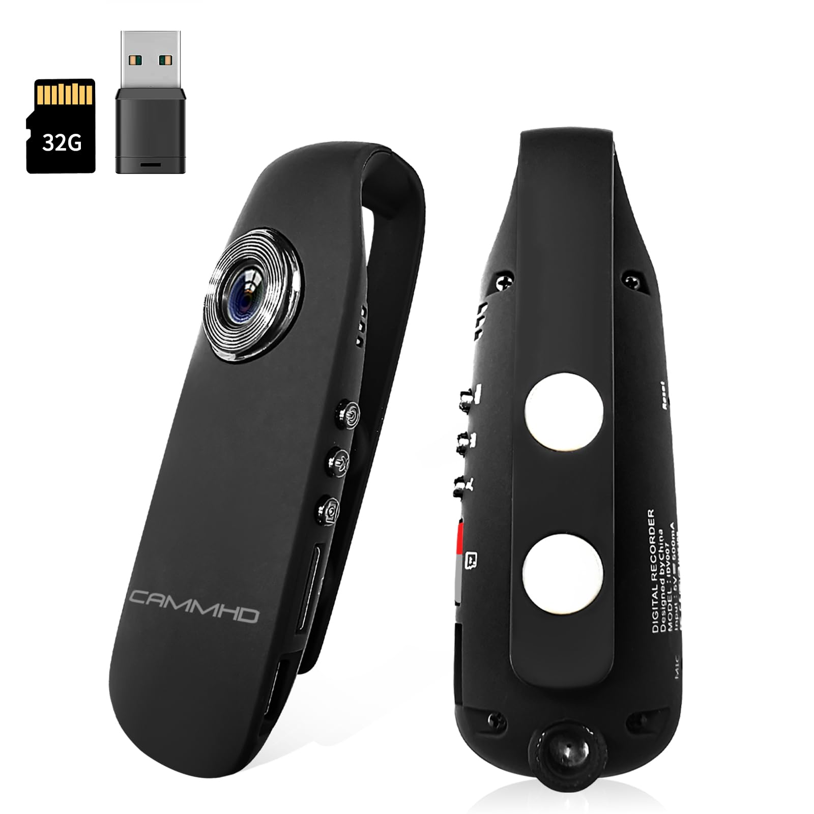 CAMMHD Mini cámaras corporales 32G 1080P Full HD con grabación de audio y video de 3 a 7 horas, cámara corporal portátil con clip trasero, cámara portátil con detección de movimiento, compatible con