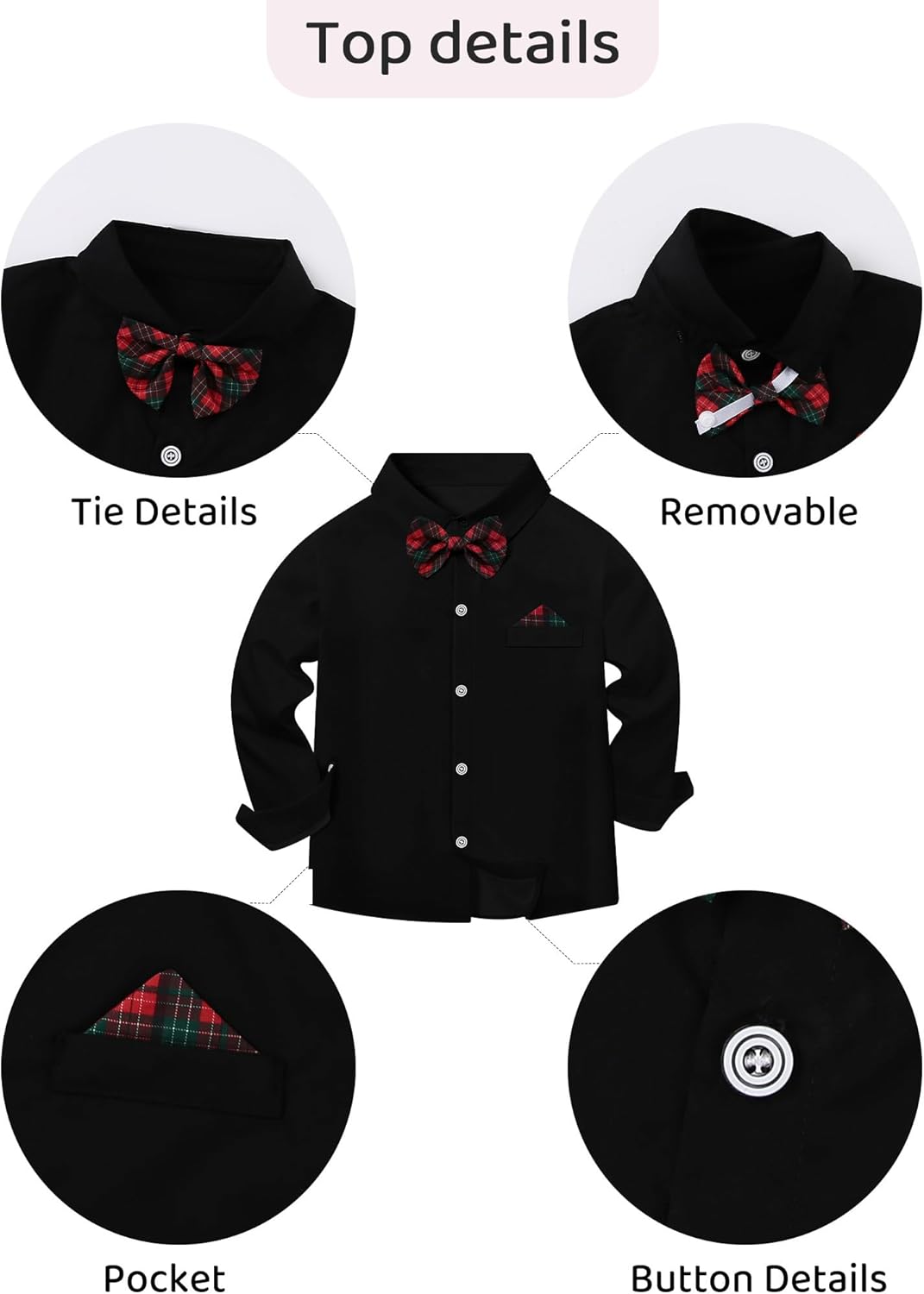 Toddler Boys Semi Formal Outfit 3pcs Sets Short Dress Shirt Suspender Pants Bow Tie for 1-5 Years - Image 2