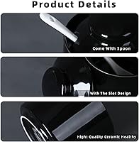 Vista 2 de ONTUBE Azucarero de cerámica con tapa y cuchara, tarro de azúcar de porcelana, 8oz (Negro)