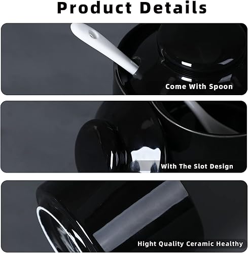 Miniatura 9 de ONTUBE Azucarero de cerámica con tapa y cuchara, olla de azúcar de porcelana, 8 onzas (azul marino)