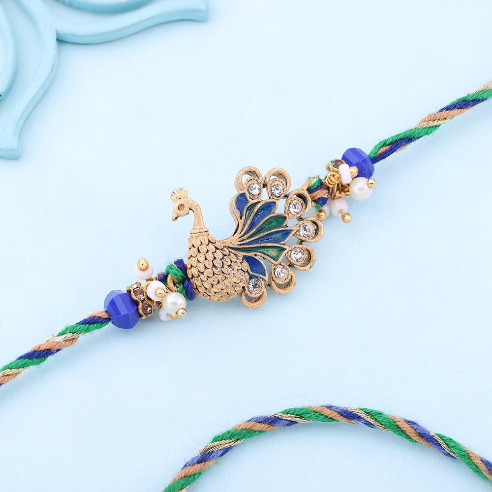 Floweraura Raksha Bandhan Celebrations Handcrafted Royal Textured Mayur Stone Rakhi - Rakhi Set for Brother | Bhai | Kids | Boy | Cousins | Rakshabandhan Gift Set