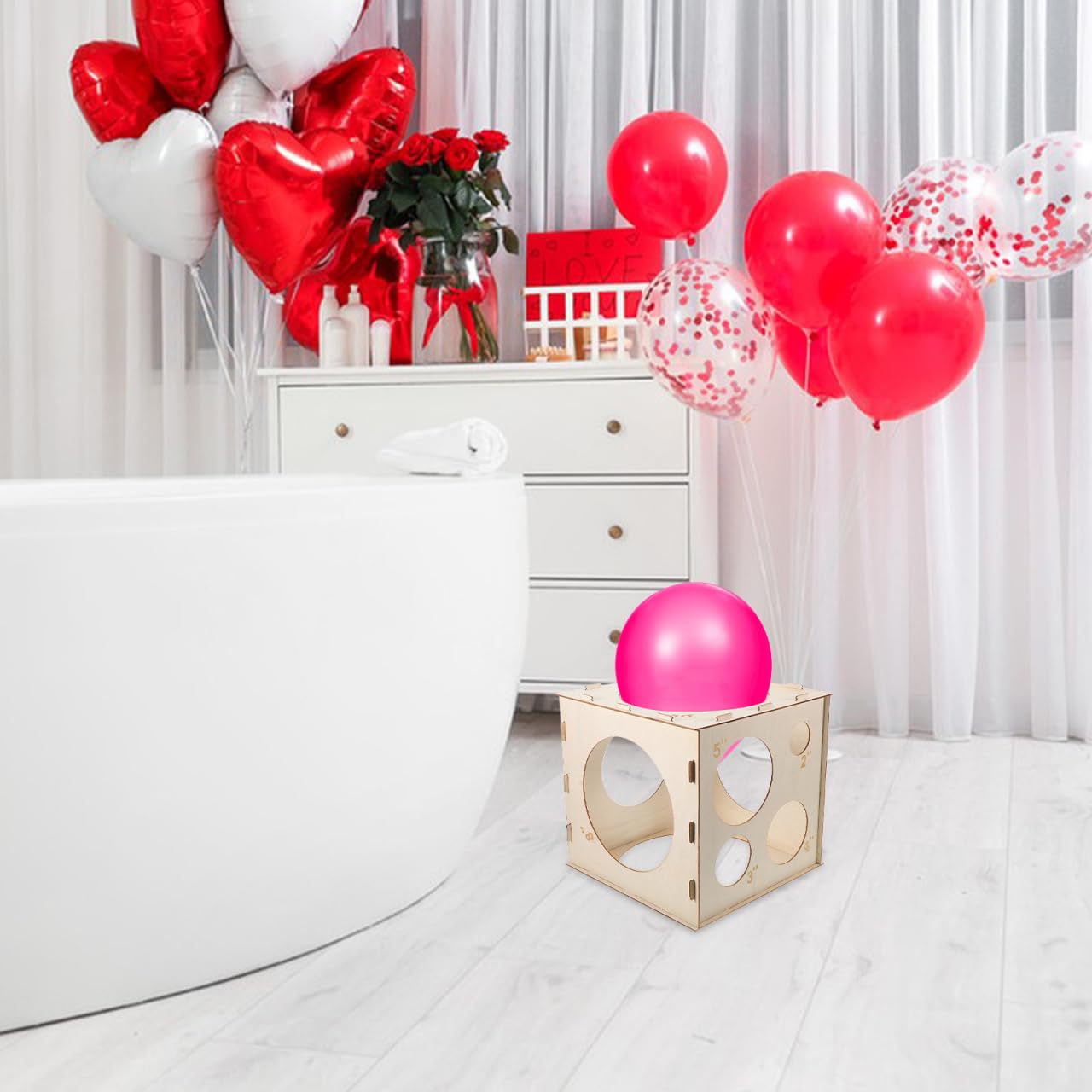 Scatola di Misurazione 9 Fori ad Alta Precisione per Palloncini Pieghevole Cubo Compatto in Legno per Decorazioni di Eventi e Feste