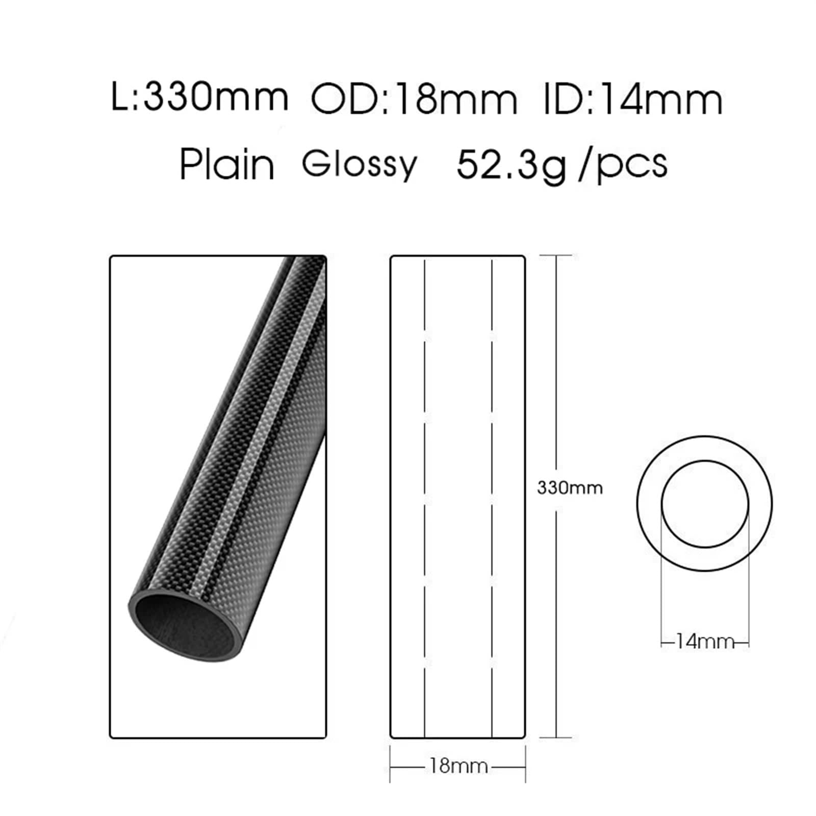 3PCS 330MM 3K Carbon Fiber Tube Diameter 16MM 17MM 18MM 19MM 20MM 22MM for Remote Control Model Aircraft Drone Accessories Carbon Fiber Square Tube(18x14mm Plain Glossy)