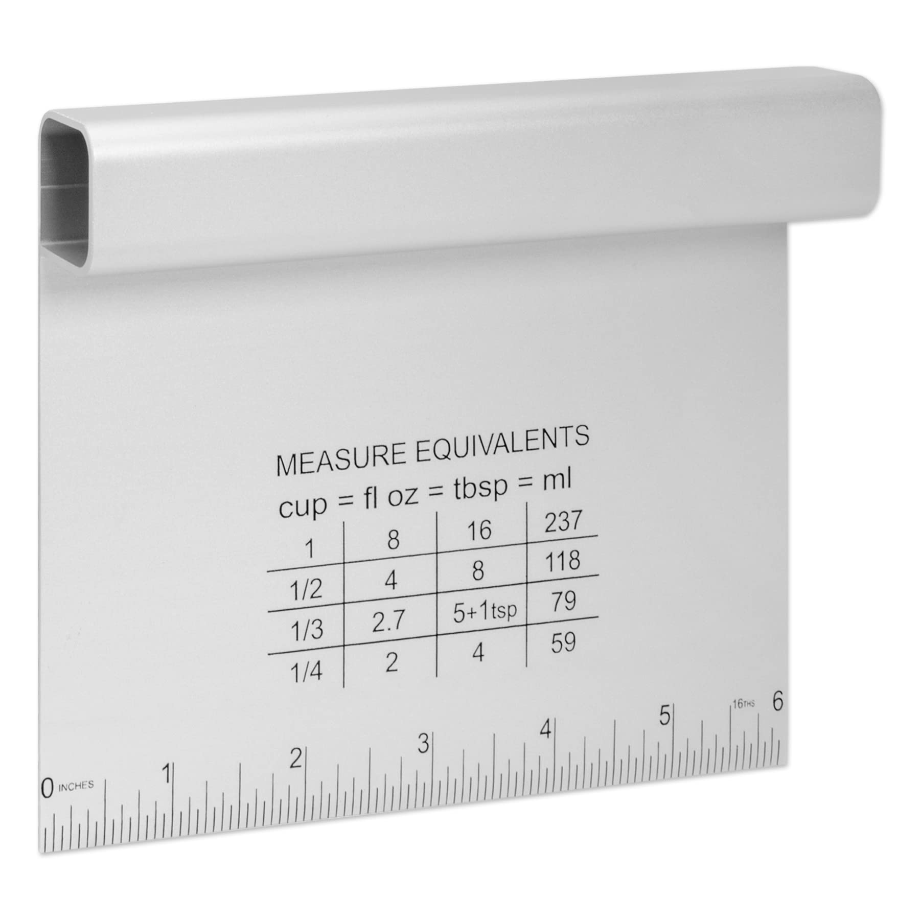 Alumicolor Aluminum Multi Purpose Dough and Food Scraper/Cutter/Chopper Kitchen Tool with Measuring and Conversion Chart for Cooking & Baking, Silver, 6 Inch