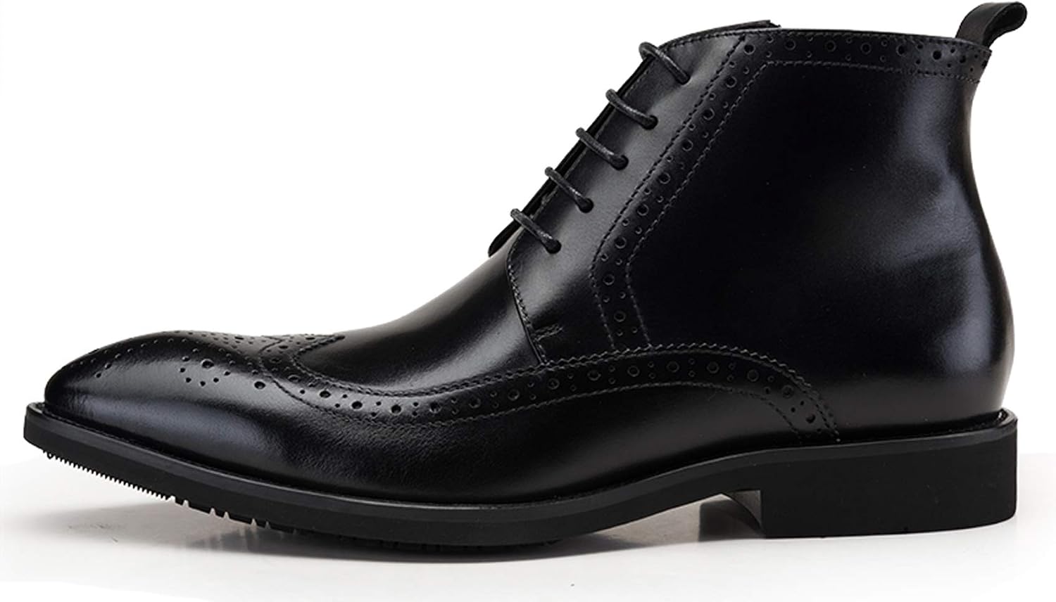 Santimon Men's Brogue Dress Boots Pointed Toe Lace up Ankle Boots Black Oxford Boots