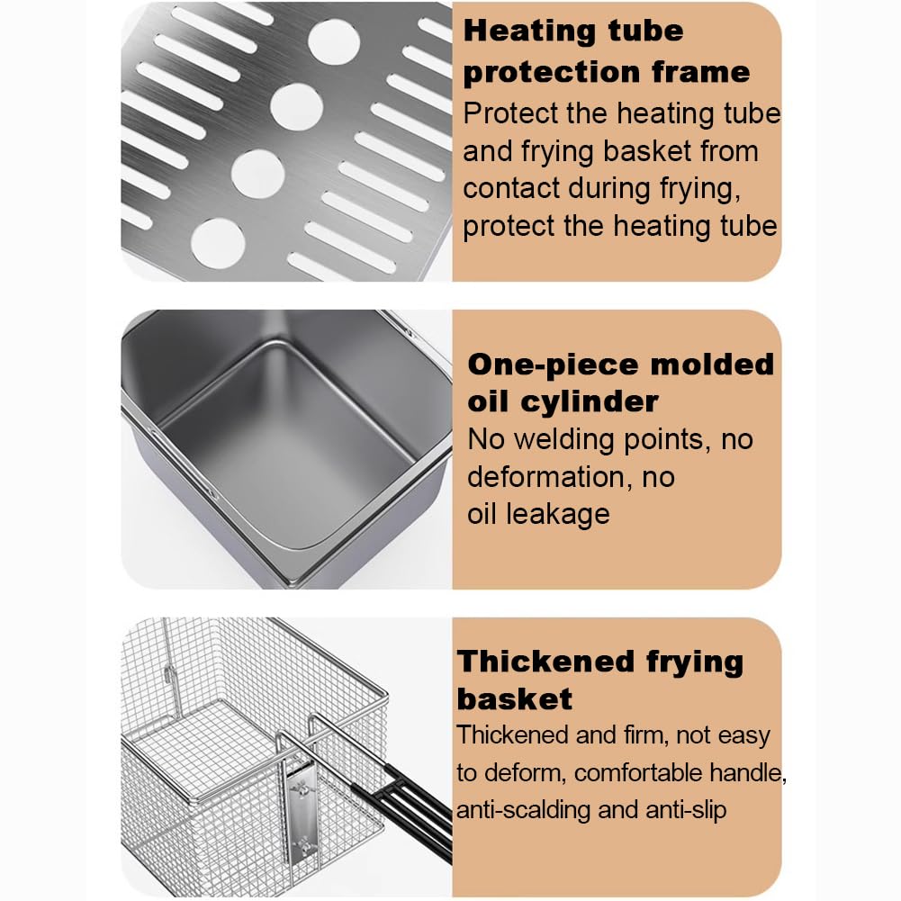 Friggitrice elettrica Professionale a Doppia Vasca Friggitrice elettrica in Acciaio Inox con termostato Grande friggitrice Doppia 3000W X 2 Contenitore dell'olio e cestello Rimovibili Anti