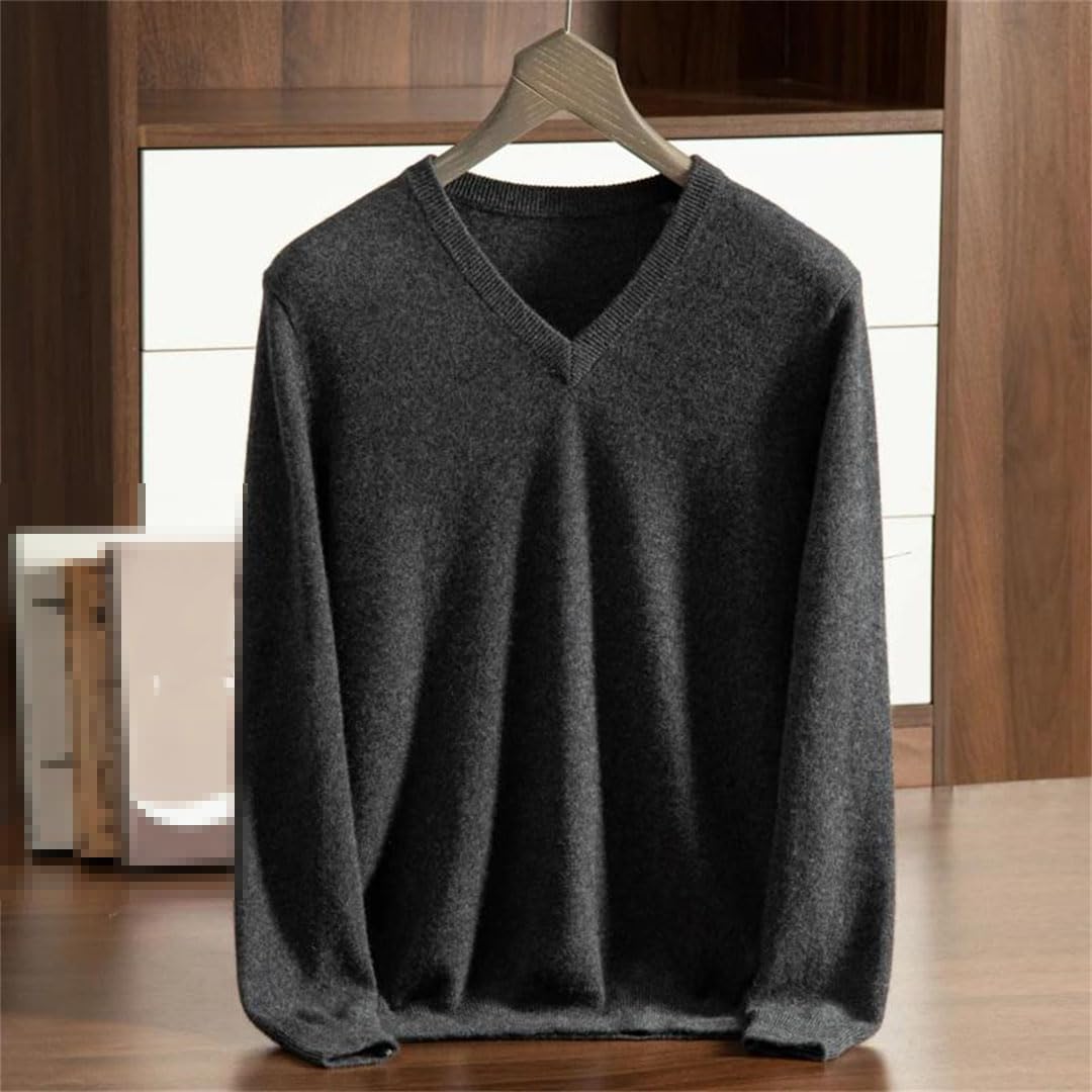 Vogrtcc Maglione in Cashmere da Uomo Maglione Pullover con Scollo A V Lavorato A Maglia Casual Business