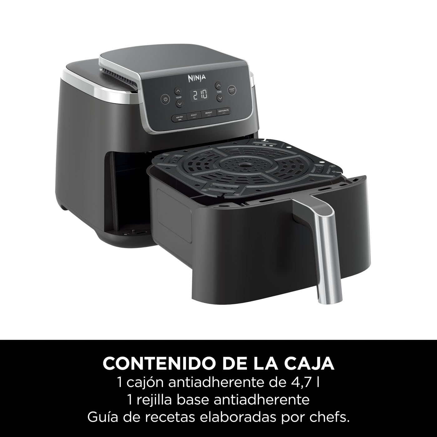 Ninja Air Fryer PRO, Freidora de Aire, 4,7L, Cesta Indiviual, AF140EU | 4 en 1, Freír con Aire, Asar, Recalentar, Deshidratar, 1-2 Porciones, Digital, Cesta y Rejilla Antiadherentes, en Negro