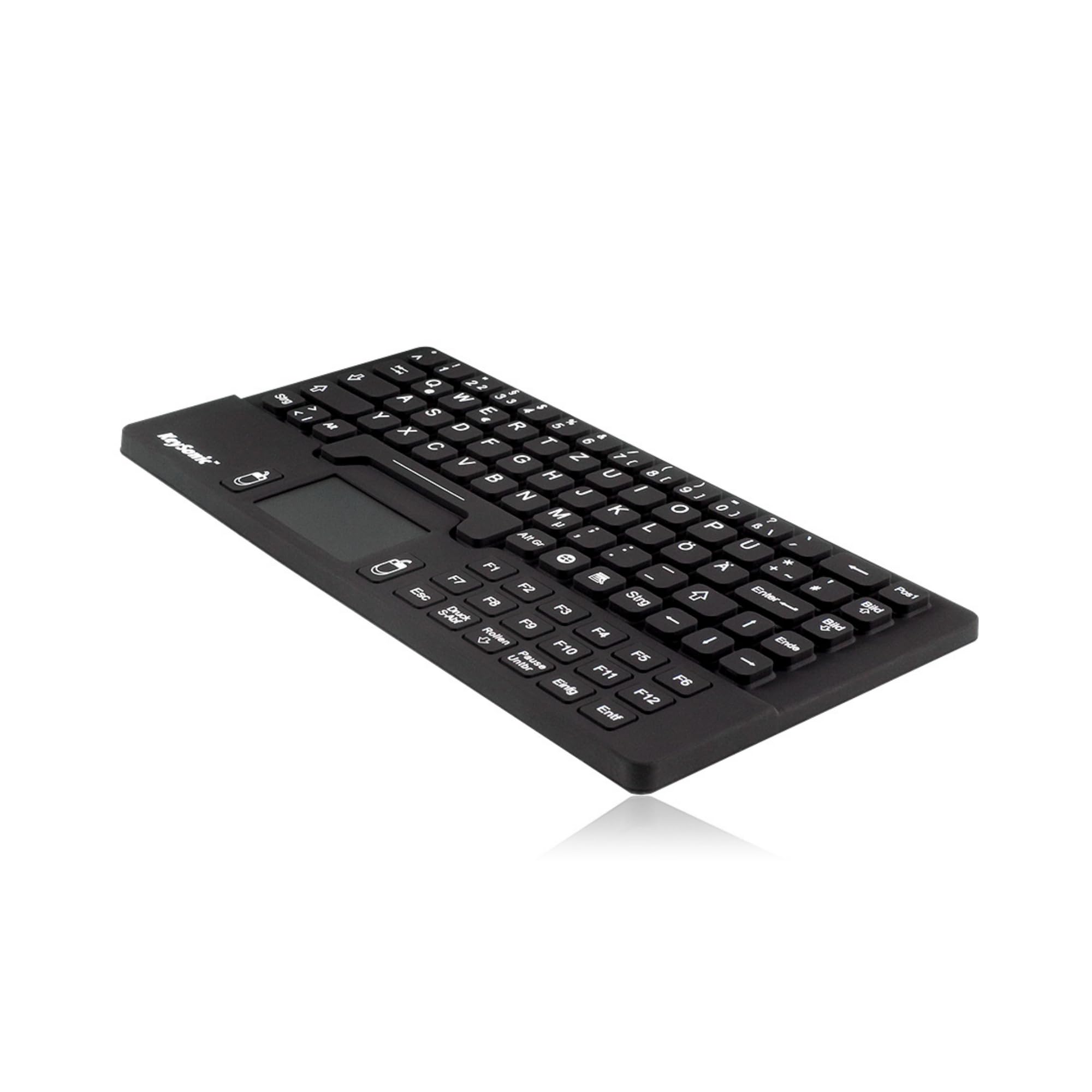 KeySonic KSK-5031IN (DE) Wasser-/Staubdichte Mini-Tastatur (USB-kabelgebunden) aus Silikon mit Touchpad und 2 Maustasten (schwarz)