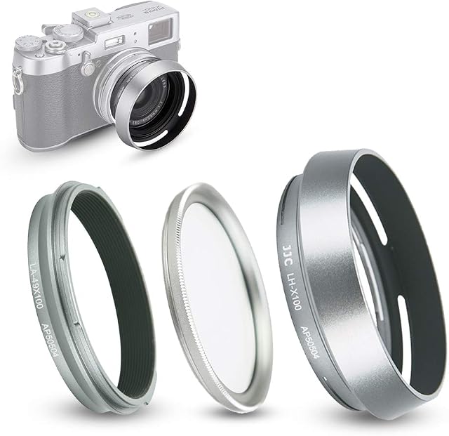 Lens Hood and Adapter Ring Fits for Fujifilm Fuji X100V, X100F, X100T, X100S, X100, X70 Replaces Fujifilm LH-X100 (with UV Filter)