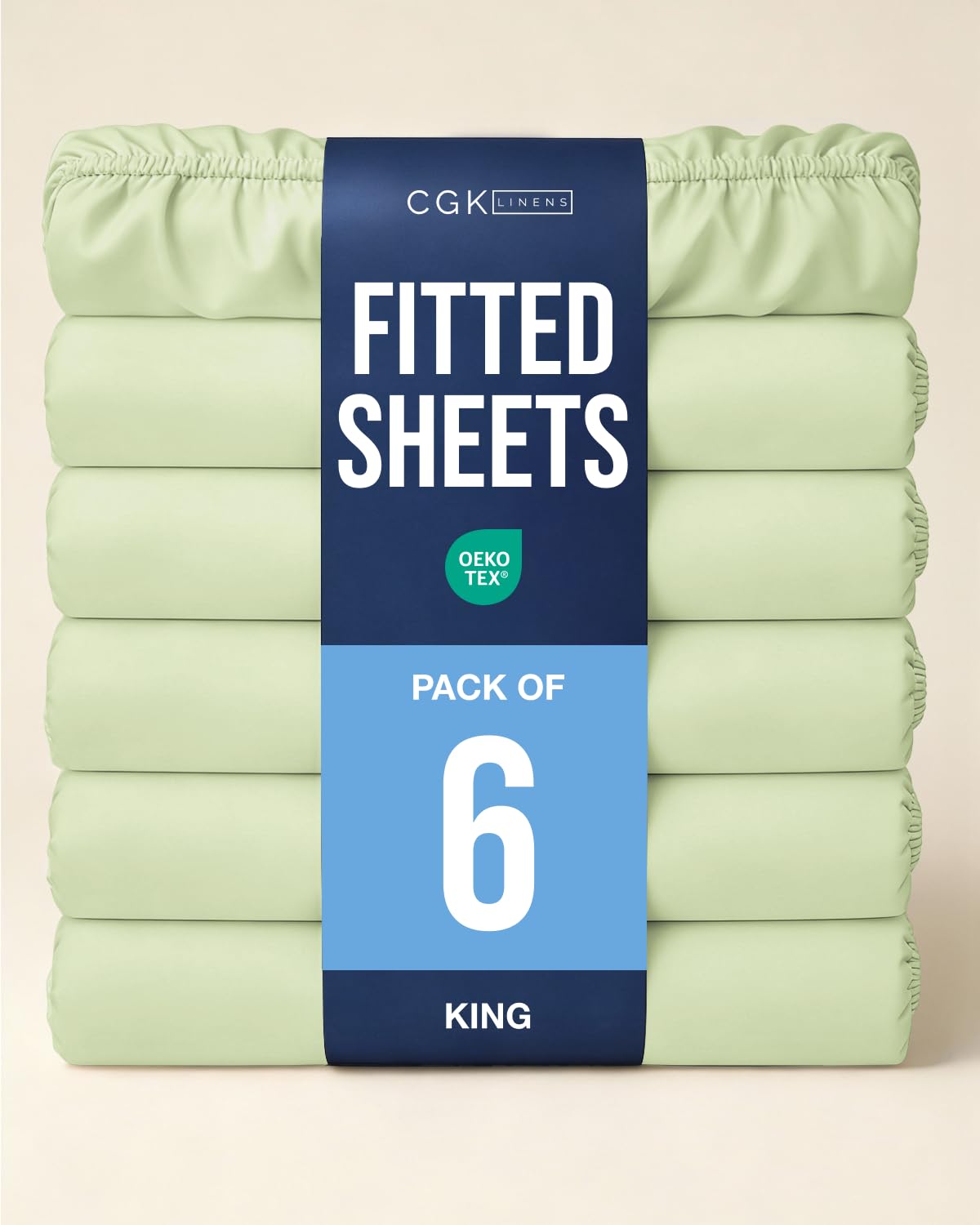King Fitted Sheet - Pack of 6 Single Fitted Bottom Sheet - Light Sage Green