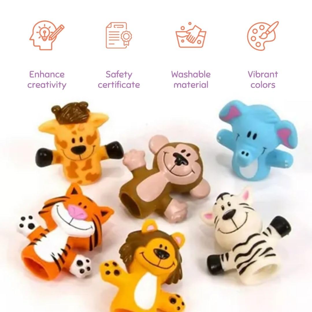 Cots and Cuddles 5pc Cute Animals Design Finger Puppet Fun Toy for Kids | Bath, Travel, Play Time Fun Toy Birthday Gift for Boys & Girls (Jungle Animal) - Image 7 thumbnail