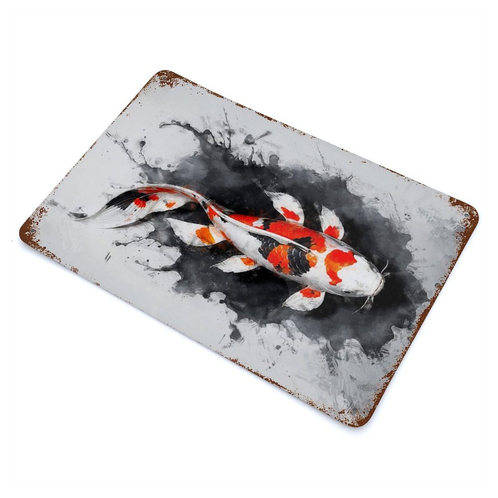 Garage Style Koi Dreams Aged Metal Wall Plaque 11.8"x7.9", Farmhouse Wall Decor for Bar And Workshop