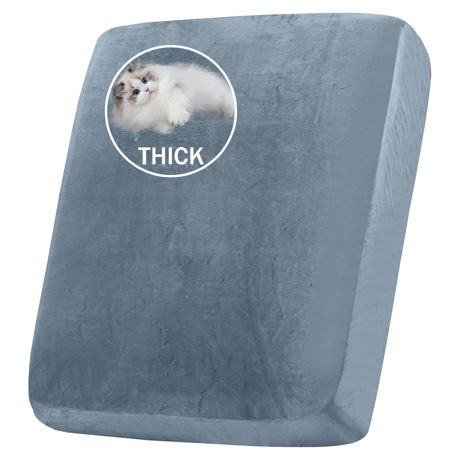 BXFUL Stretch Velvet Sofa Seat Cushion Cover, Removable Sofa Couch Covers with Elastic Bottom, Washable Furniture Slipcovers Protector for Kids and Pets (1-Seater,Gray Blue) โ image 1