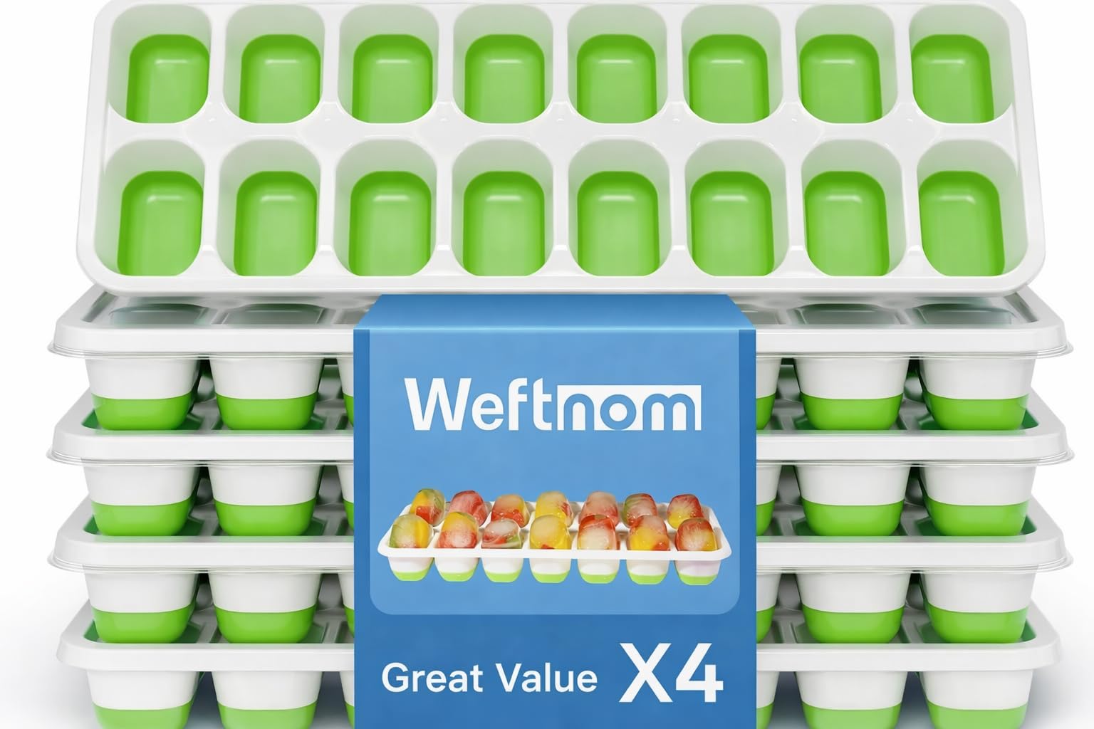 56-Cube Ice Cube Trays for Freezer with Lids, 4 Pack Stackable Silicone Ice Trays, Easy Release BPA Free Ice Trays for Freezer, Covered Ice Molds for Cocktails, Coffee & Baby Food,Ice Molds