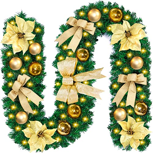 NEMMXUB Ghirlanda natalizia con illuminazione, 2,7 m, 50 LED, illuminata, per interni ed esterni, verde, decorazione natalizia, ghirlanda di Natale con illuminazione