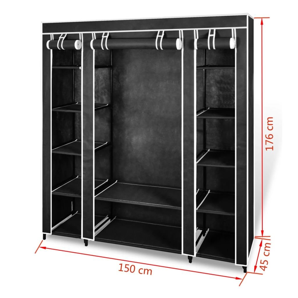 Tidyard Armoire Portative (avec Compartiments et tiges) en Tissu Non-tissé Durable et Pratique 45 x 150 x 176 cm Noir