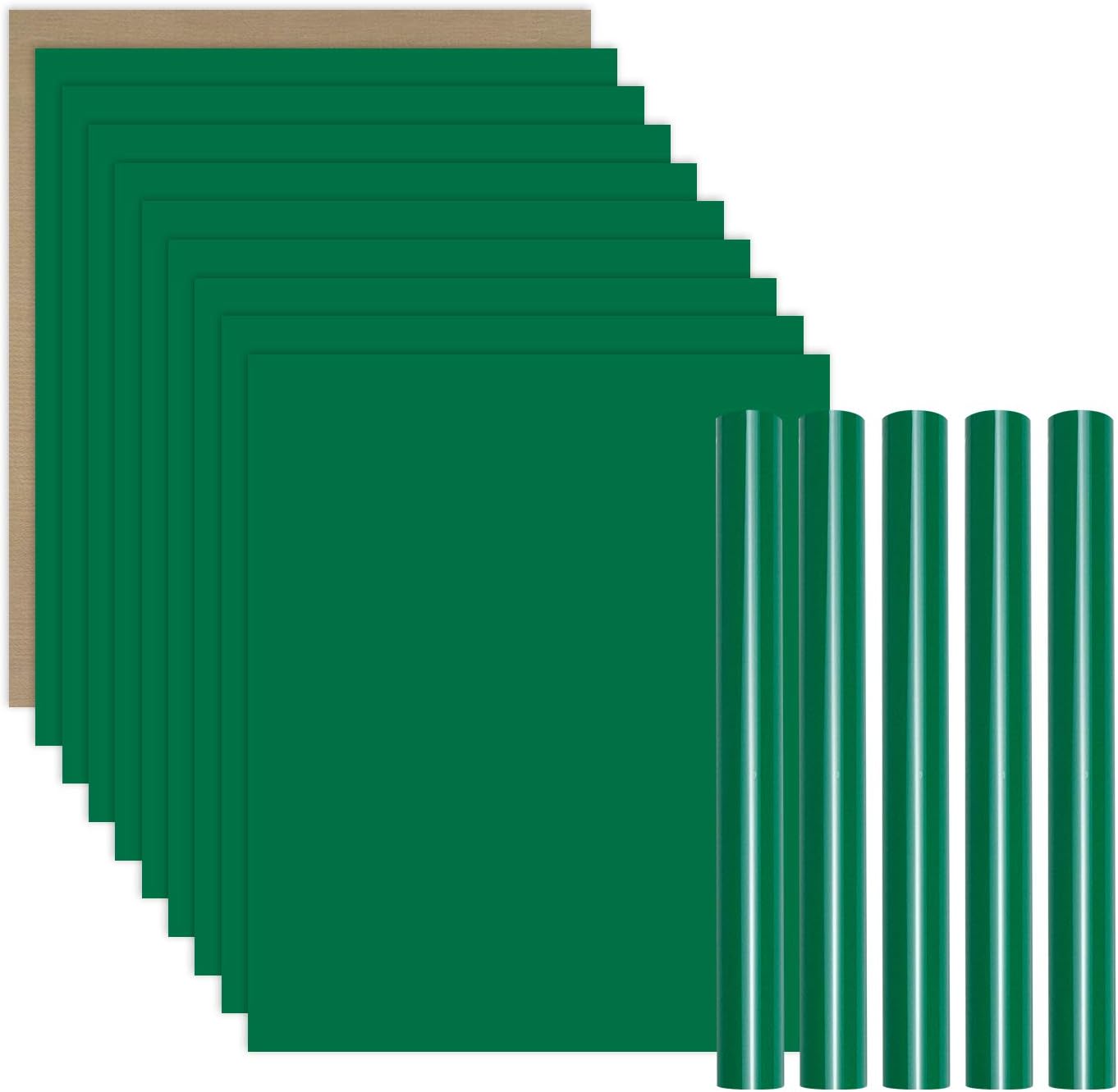 Green Heat Transfer Vinyl Bundle : 15 Pack 12" x 10" Sheets - Green Iron on Vinyl for DIY Iron on Fabrics T-Shirts Heat Press Machine…