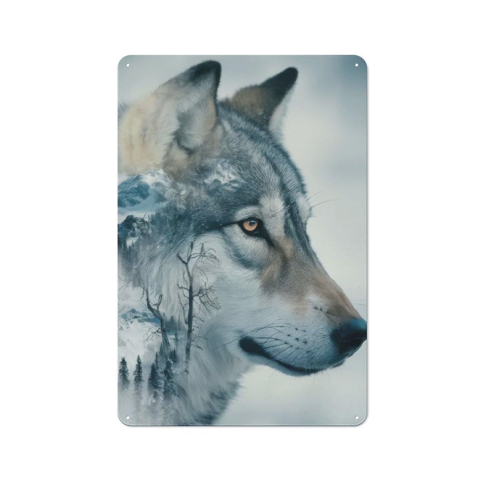 Junmoney Wolf Dog Husky Nature Retro Tin Wall Plaque 30X20cm For Studio Or Craft Room, Winter Wall Decor For Creative-Space Collectors