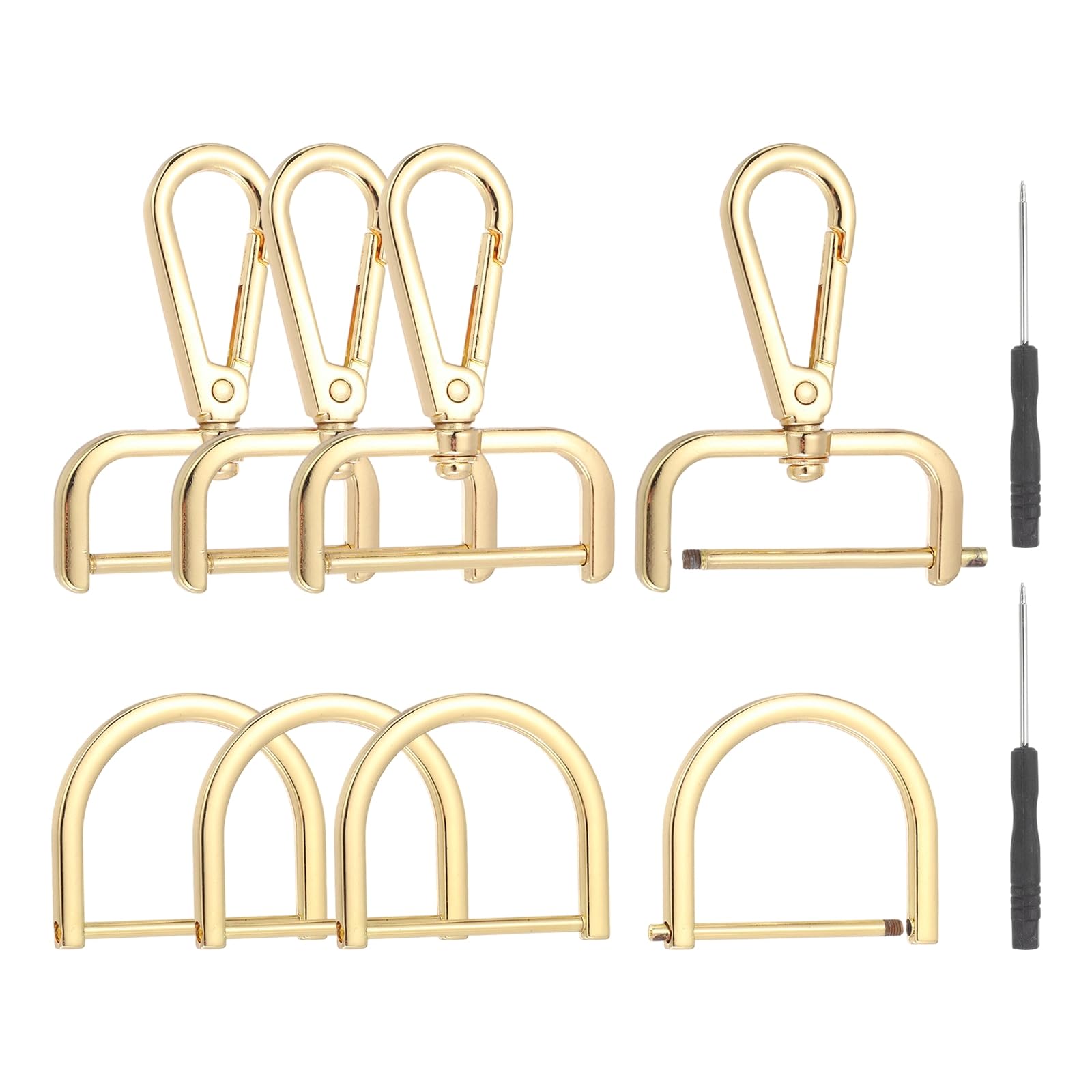 sourcing map 10 Pcs Swivel Clasp Hooks, Detachable Snap Hooks Swivel Lobster Claw Clasps with D Rings and Screwdriver for Bag Strap Purse Lanyard DIY Craft Hardware (Light Gold, 1.5Inch)