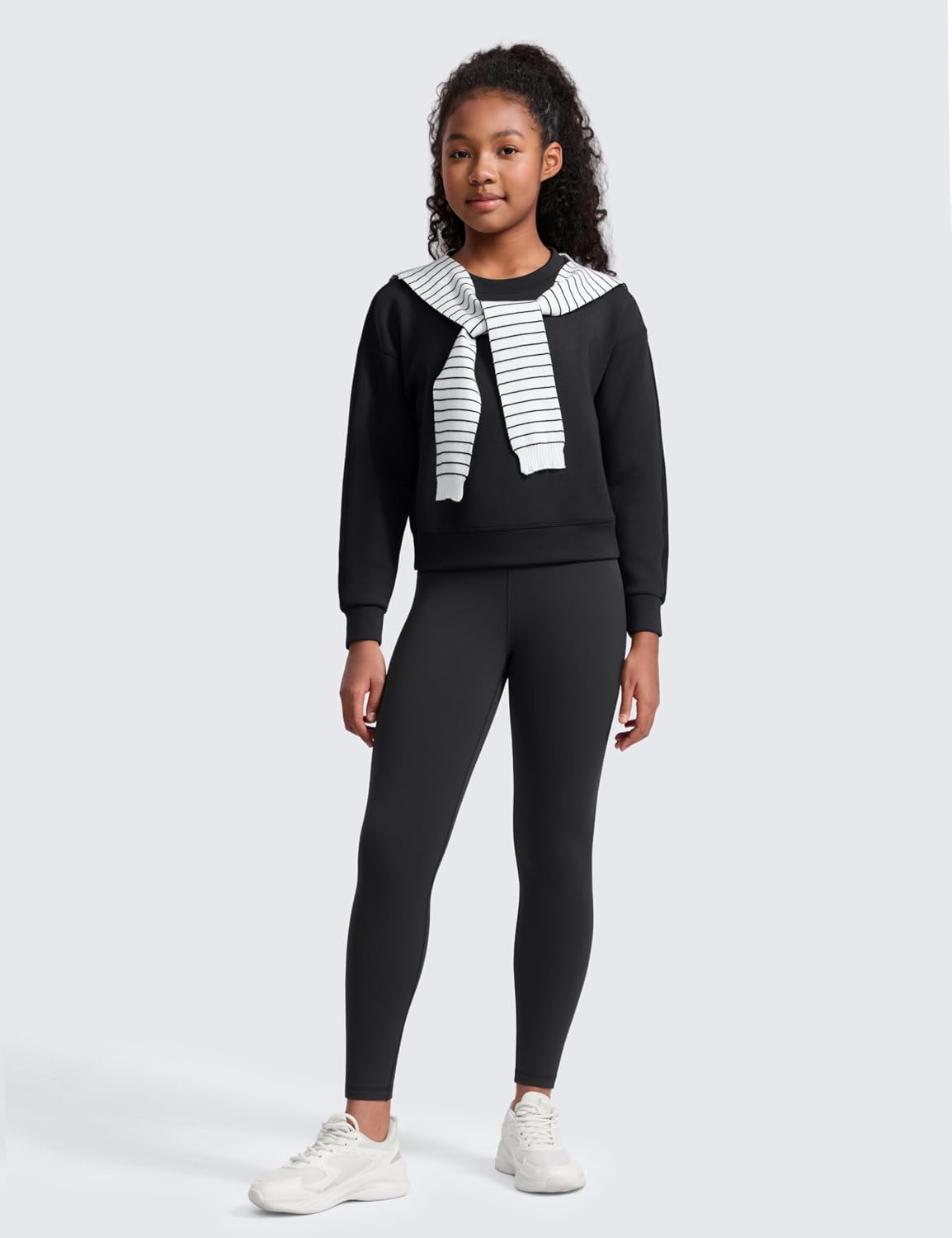 CRZ YOGA Girls Matte Thermal Fleece Lined Full Length Leggings - Casual Athletic High Waist Pants Winter Warm Kids Teen