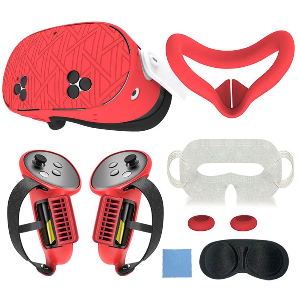 Ensemble de coques de protection 7 en 1 en silicone pour Meta 3S, étui souple pour casque VR avec coussinet de nez anti-fuite, capuchon d'objectif, poignées de manette et joystick – Noir