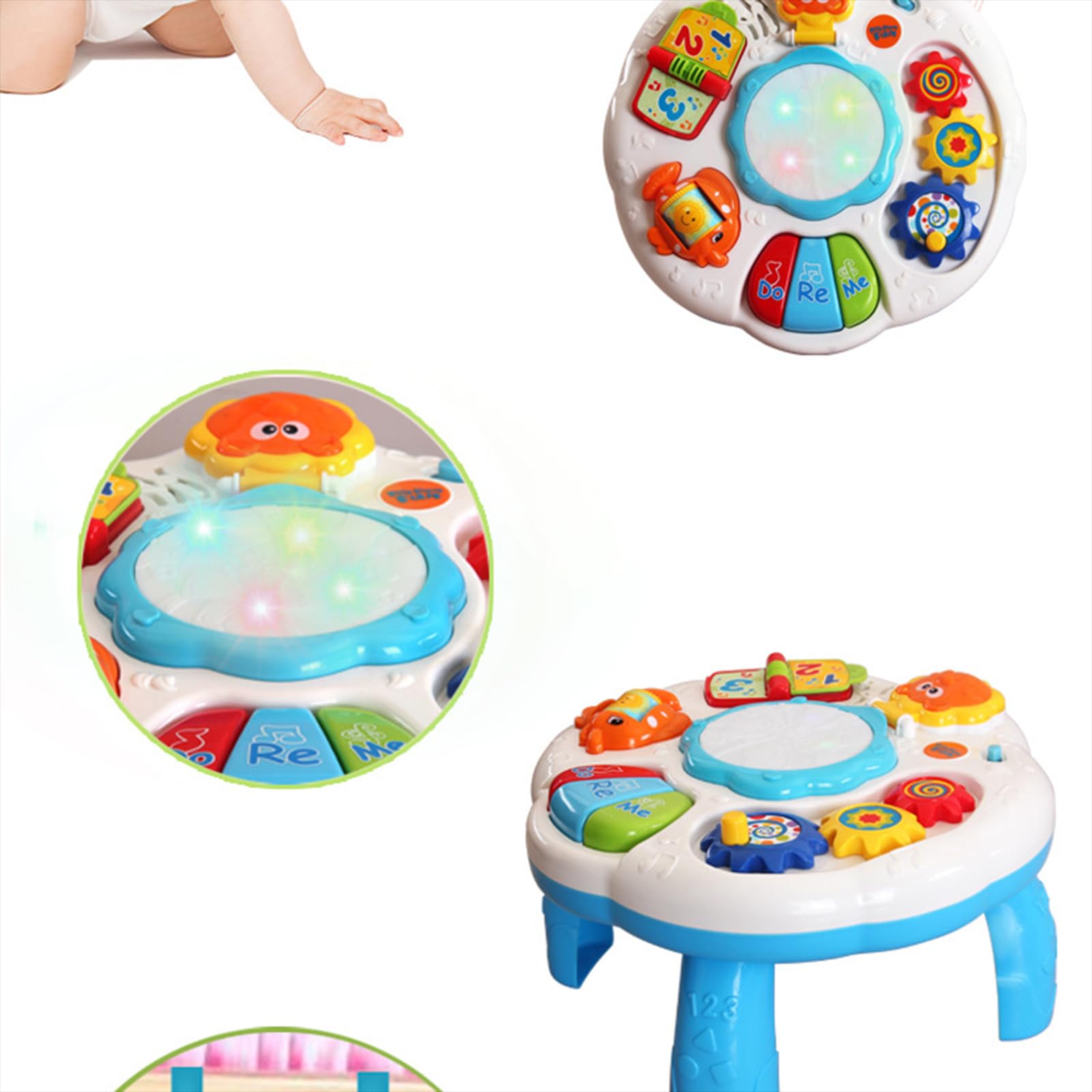 Mesa de Aprendizaje Musical Interactiva con Efectos Luminosos Y Canciones para Estimulación Sensorial en Bebés Apto para Uso en Casa O Guardería, Blanco