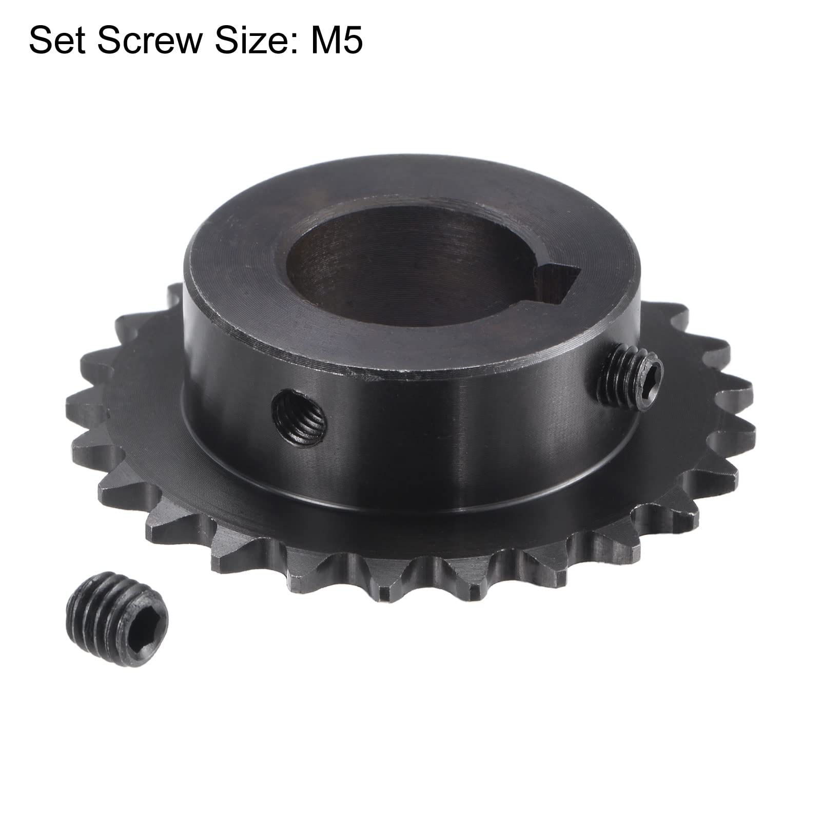 sourcing map 25 Dents Pignon Type B Unique Brin 1/4" Pas, 20mm Alésage Noir Oxyde C45 Carbone Acier, Rainure avec 2 Ensemble Vis pour ISO 04C