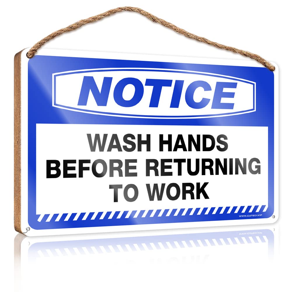 FRINTOXA Wooden Hanging Wall Sign Notice Wash Hands Before Returning To Work Wooden Sign(20X30CM)