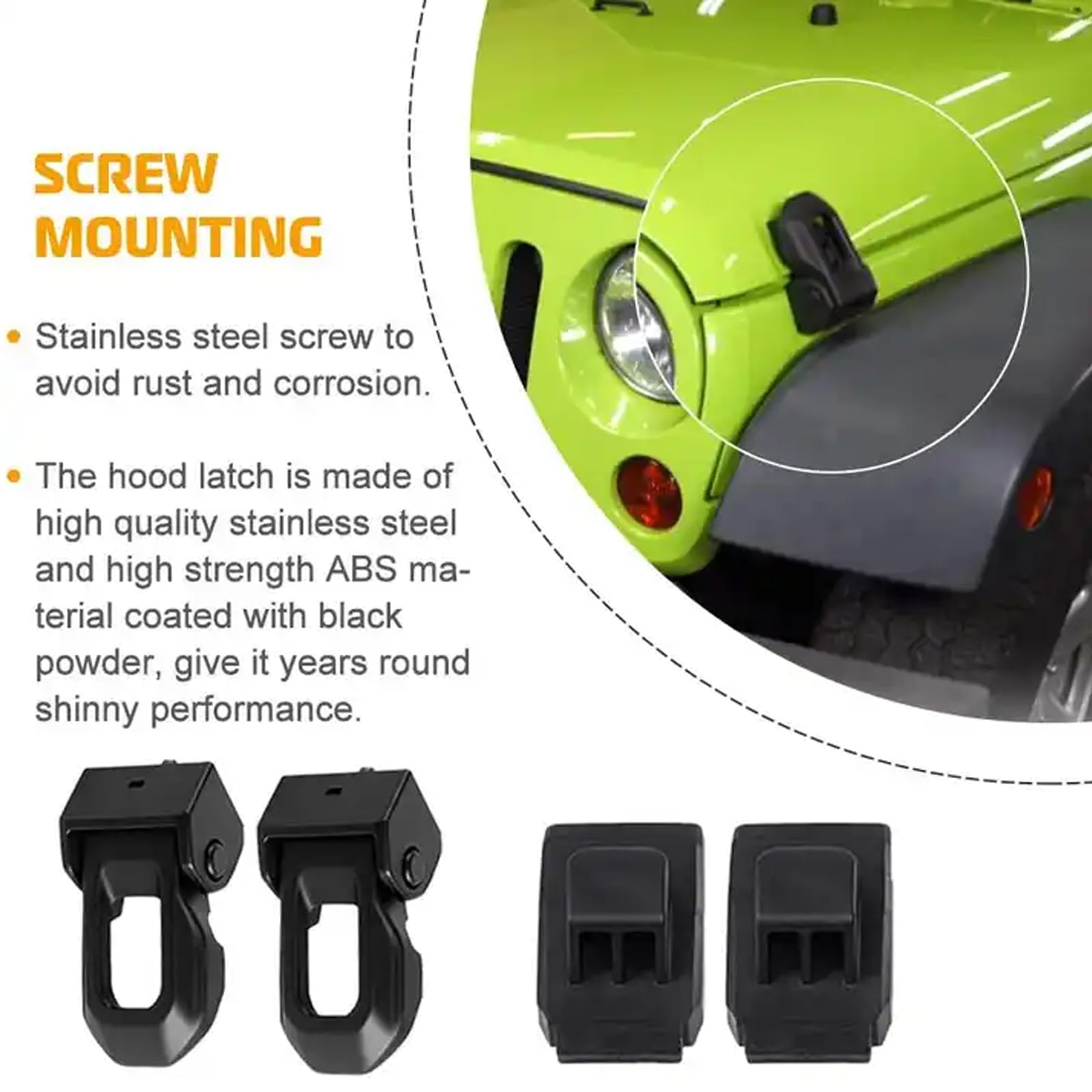 JeCar Black Steel Hood Latches For Jeep Wrangler JK JL JT - Locking Anti-Flutter Latches