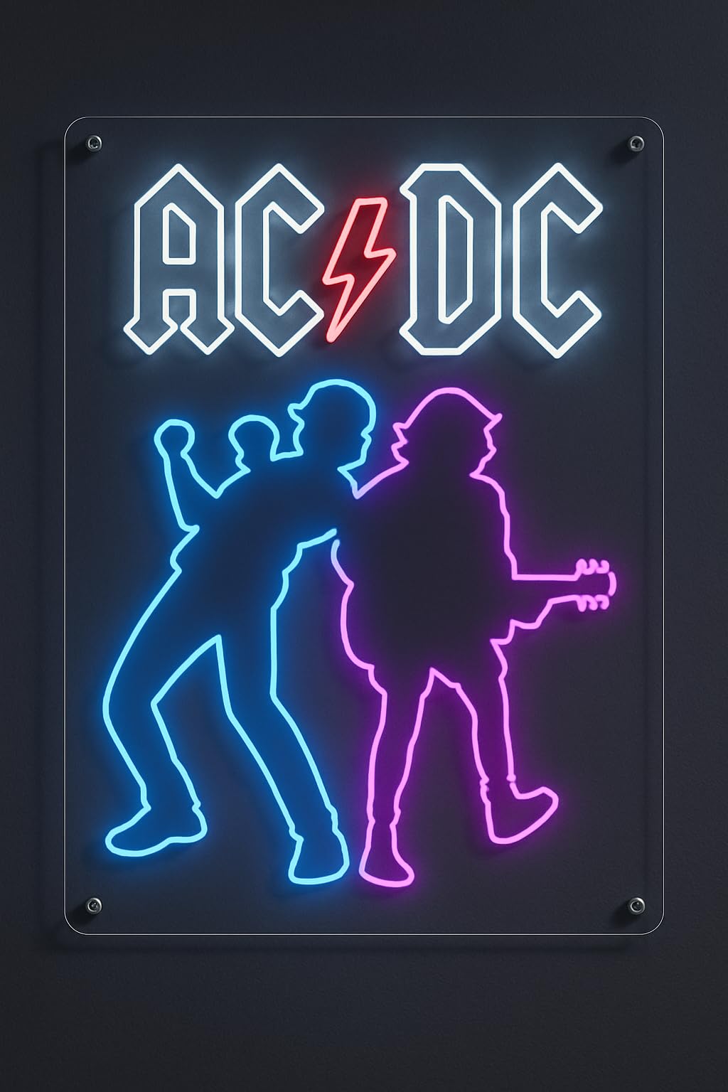 Cartel Luminoso de Neón ROCK Decoración de Pared con Siluetas de Banda de Rock, LED Multicolor, Panel Negro